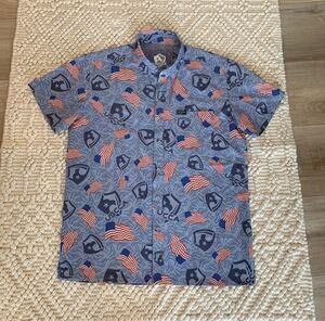 USCCA Patriotic American Flag Weapon Gun Short Sleeve Button Up Shirt Size Large